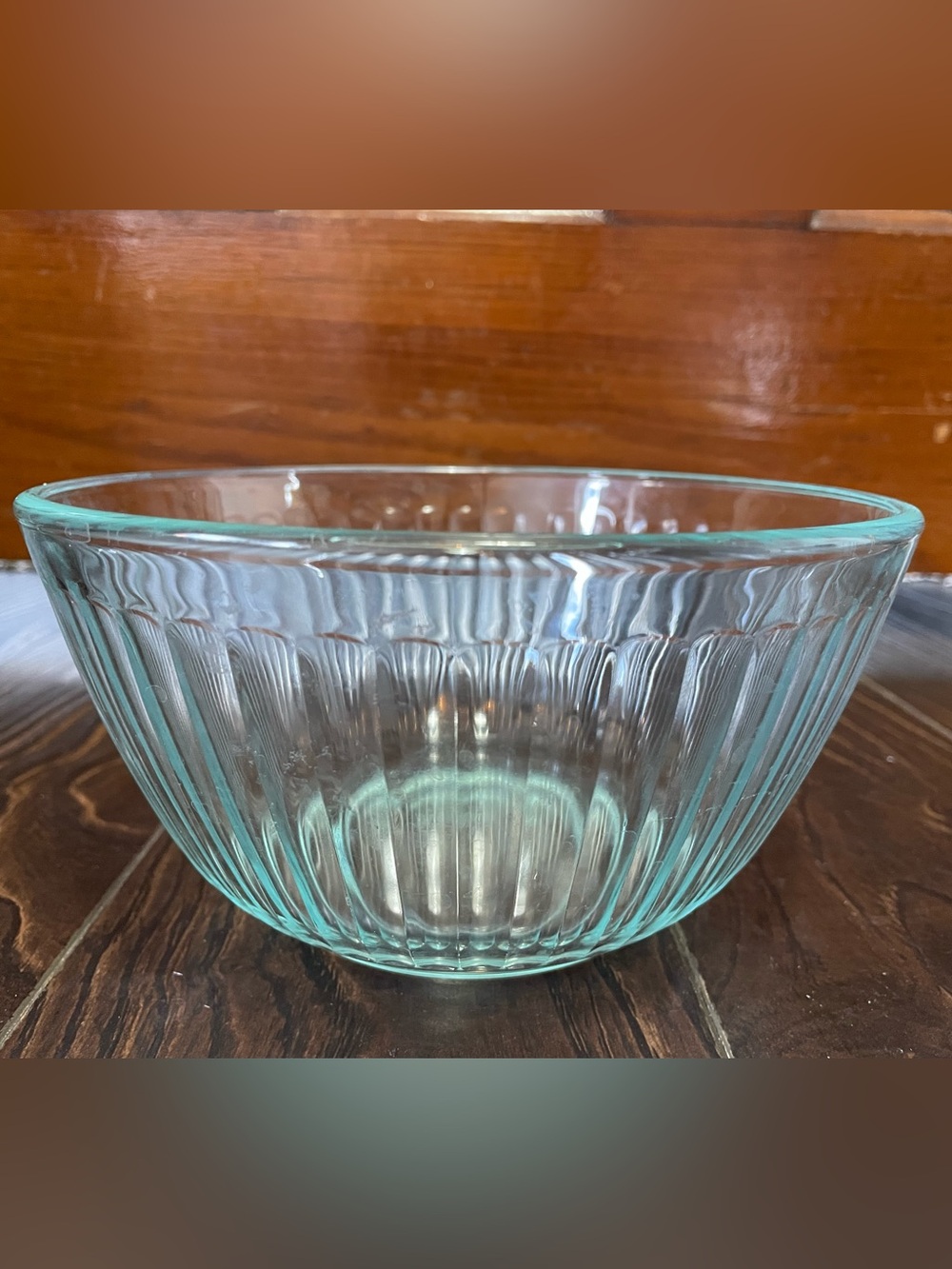 Clear Aqua Pyrex Ribbed Glass Bowl